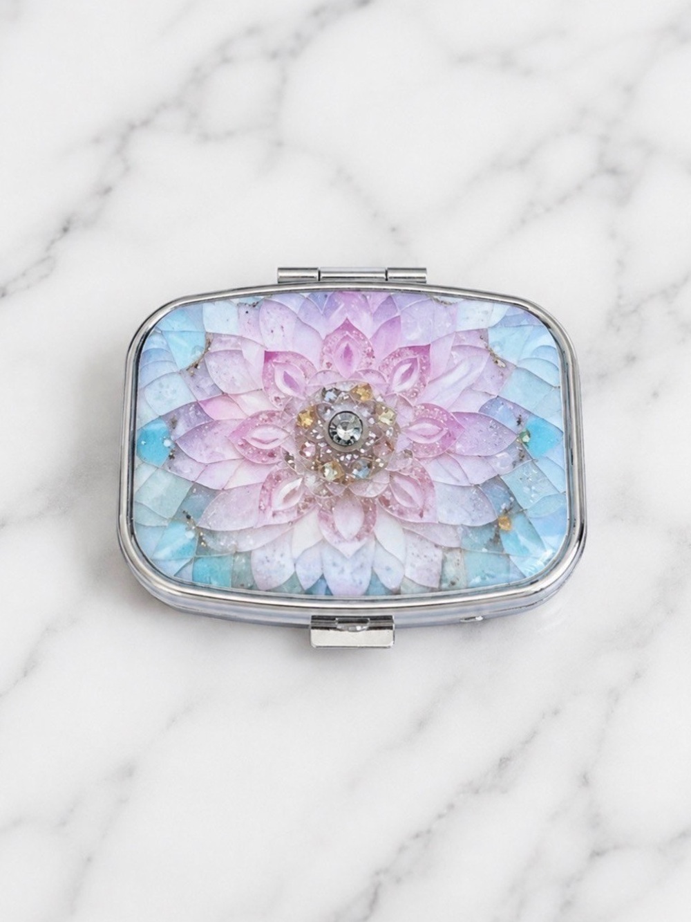 Floral Pastel Purse Pill Box/Travel Jewelry-Pinks Blues and Greens